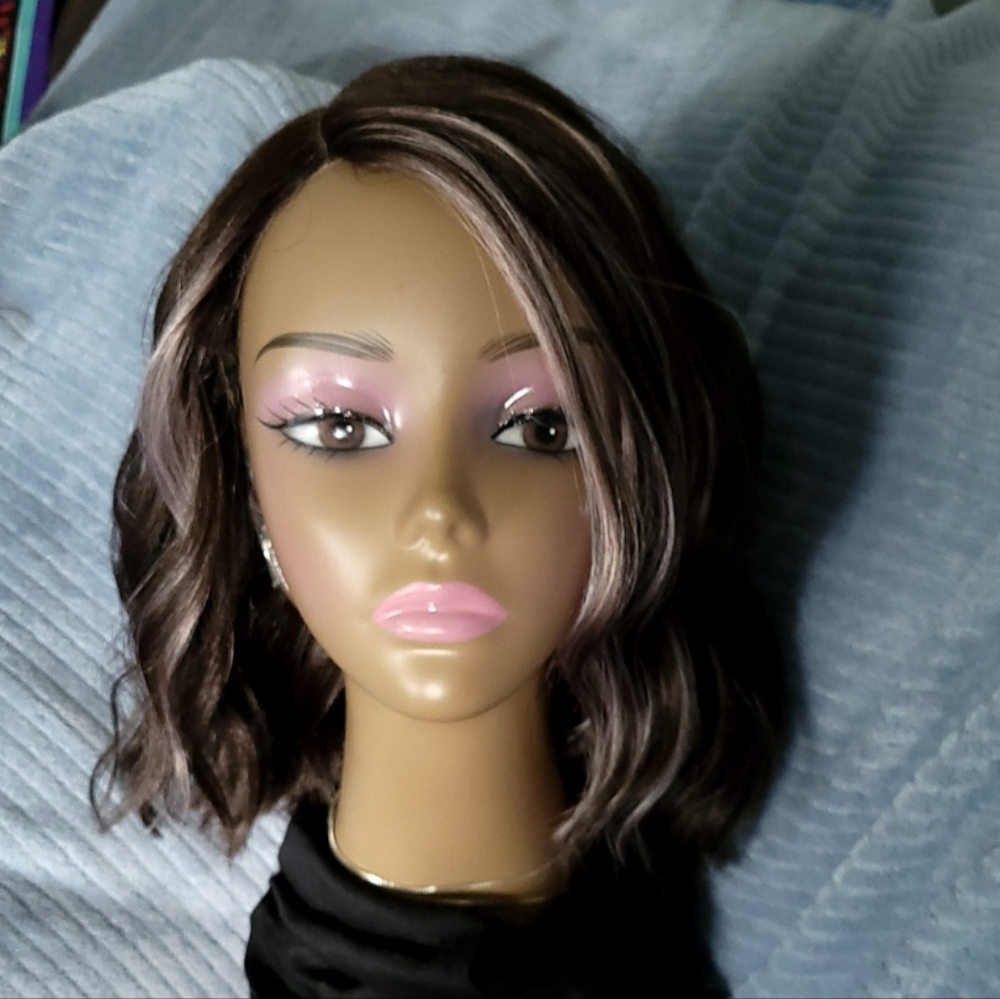 Gorgeous Wig!!! Browm With Light Pink And Blonde Highlights